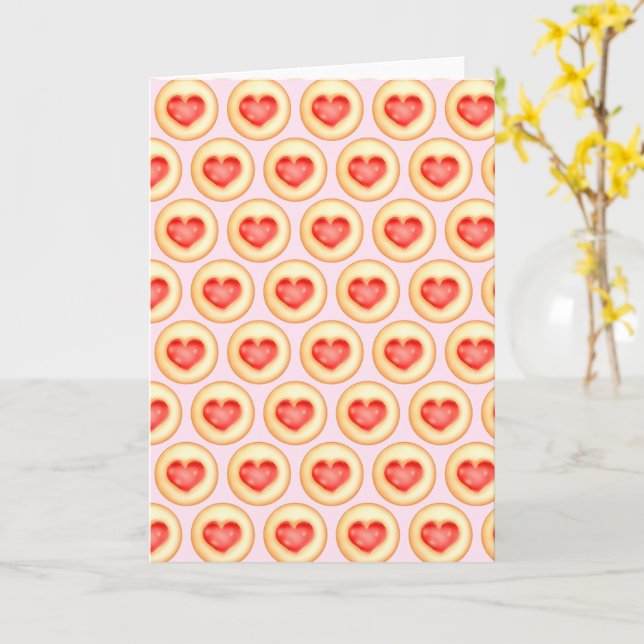 Klassische Erdbeerherz-Thumbprint-Cookies Karte (Gelbe Blume)