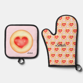 Klassische Erdbeerherz-Thumbprint-Cookies Ofenhandschuh & Topflappen-Set