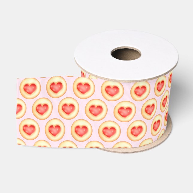 Klassische Erdbeerherz-Thumbprint-Cookies Ripsband (Spule)