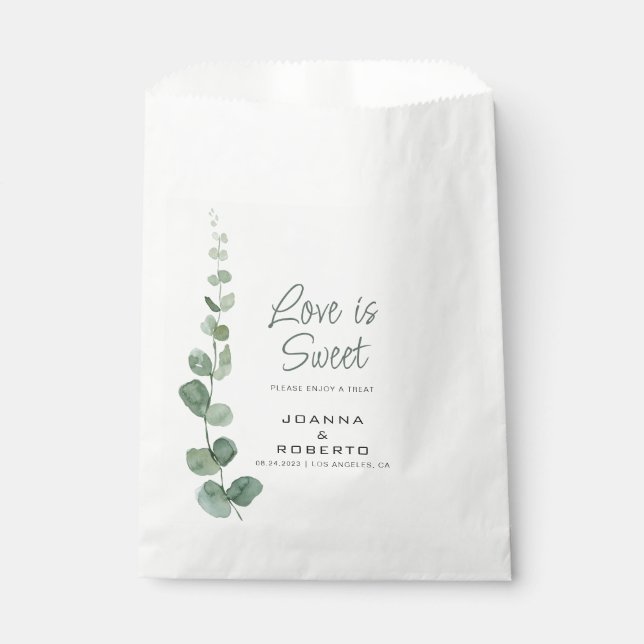 Klassische Eukalyptus-Liebe ist süße Hochzeit Geschenktütchen (Vorderseite)
