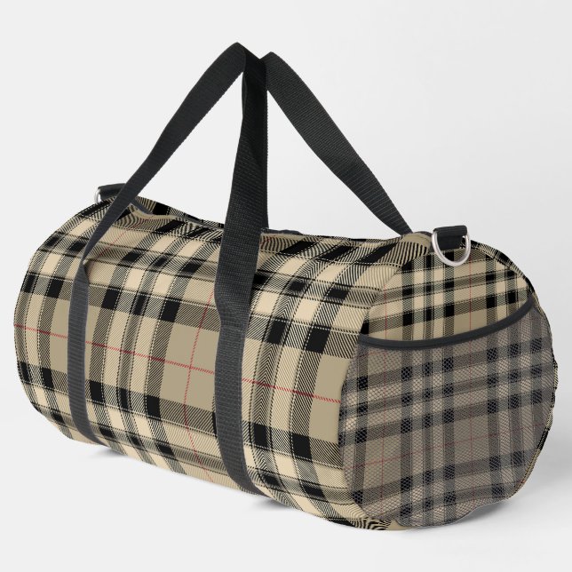 Klassische Fahrradtour in Beige und Schwarz Karier Duffle Bag (Rechte Ecke)