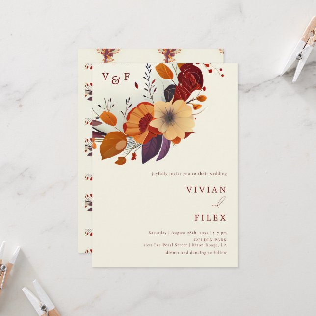 Klassische Fall-Wildblume Erstname Hochzeit Einladung (Vorderseite/Rückseite Beispiel)