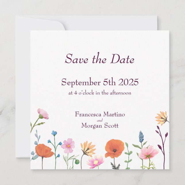 Klassische farbenfrohe Blumenzwiese Save The Date (Vorderseite)