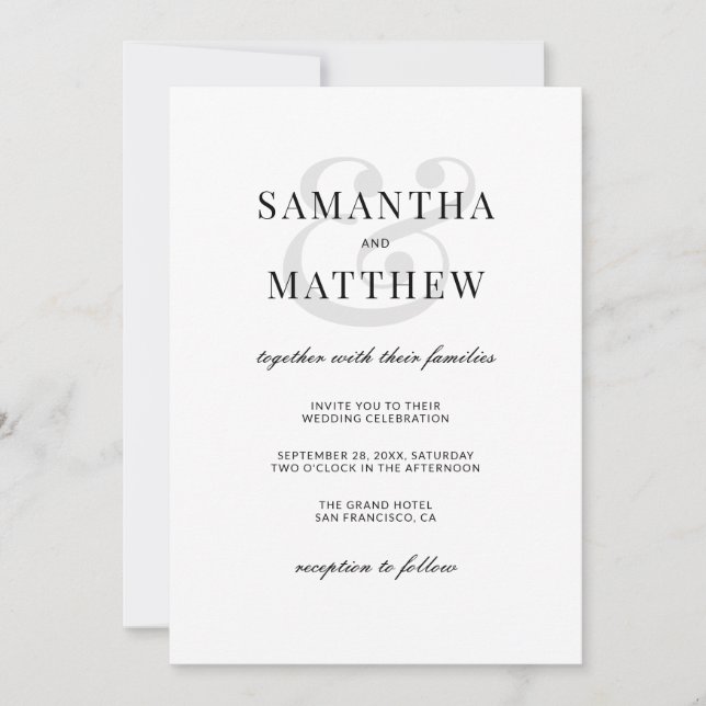 Klassische feierliche Minimalistische Hochzeit Einladung (Vorderseite)