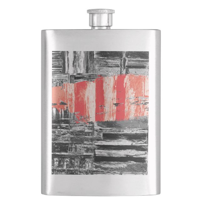 Klassische Flasche – Abstraktes Design roter Puls Flachmann (Vorderseite)