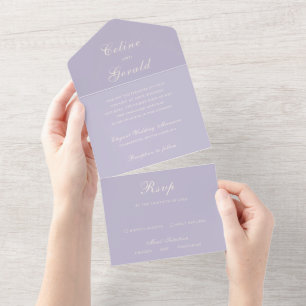 Klassische Flieder Elegante Hochzeit All In One Einladung