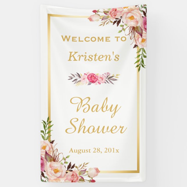 Klassische florale Gold Frame Baby Dusche Vertikal Banner (Vertikal)