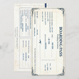 Klassische Flugbegleitkarte Hochzeits-Einladung an Save The Date