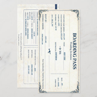 Klassische Flugbegleitkarte Hochzeits-Einladung an Save The Date