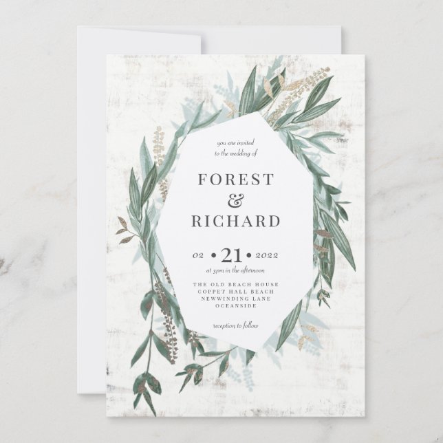 Klassische Foliage mit Goldeffekt Hochzeit laden Einladung (Vorderseite)