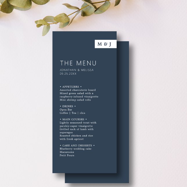 Klassische formale Hochzeit von blauem und weißem  Menükarte (Von Creator hochgeladen)