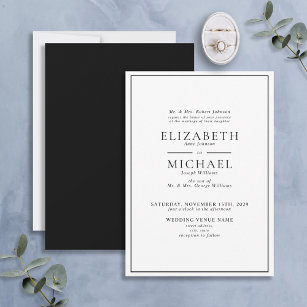 Klassische formale Schwarz-Weiß-Einfache Hochzeit Einladung