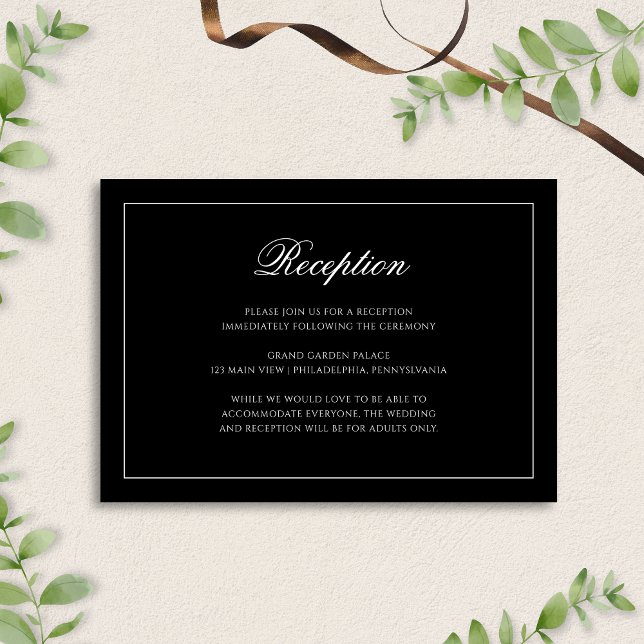 Klassische formale Schwarz-Weiß-Hochzeitsempfehlun Begleitkarte (Von Creator hochgeladen)