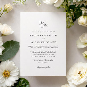 Klassische formale Schwarz-Weiß-Monogramm-Hochzeit Einladung
