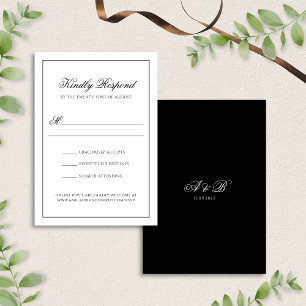 Klassische formale Schwarz-Weiß-Monogramm-Hochzeit RSVP Karte