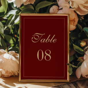 Klassische formelle Schrift Weinrote Hochzeit Tischnummer