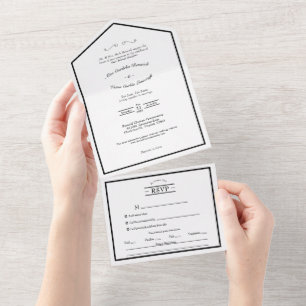 Klassische formelle schwarze weiße Hochzeitsmenü-W All In One Einladung