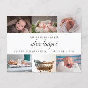 Klassische Foto-Collage Birth Ankündigungspostkarte