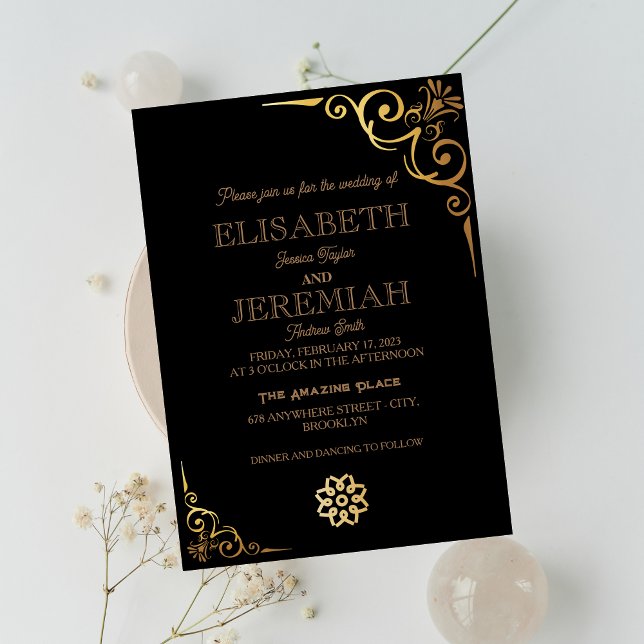 Klassische Foto-Hochzeit mit schwarzem Gold Einladung (Von Creator hochgeladen)