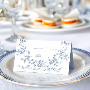 Klassische französische blaue Blumen & Bänder Hoch Platzkarte