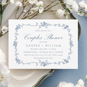 Klassische französische blaue Blumen Hochzeitspart Einladung