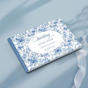 Klassische französische blaue Rosen Toile Hochzeit Gästebuch