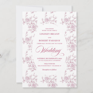 Klassische französische Toile-Rosen-Hochzeitseinla Einladung