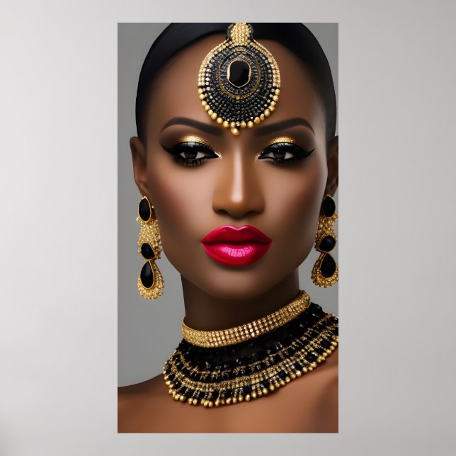 Klassische Frauen Modeafrikanischer Goldschmuck Poster (Vorne)