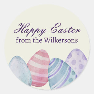 Klassische Frohe Ostern Eier auf Gelb Runder Aufkleber