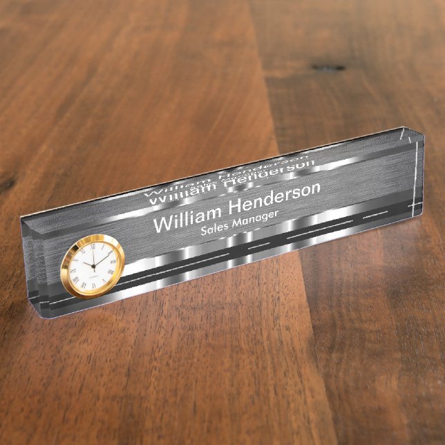 Klassische Führungskraft Geschenk Silber Tone Schr Namensplakette (Seite)
