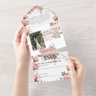 Klassische Garten-Blumen-Tri-Fold-Hochzeitsfotos All In One Einladung