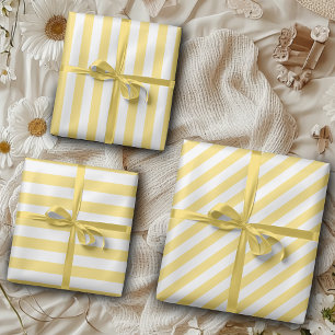 Klassische gelb-weiße Streifen im Vintage-Stil Geschenkpapier Set