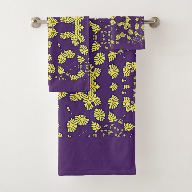 Klassische Gelbe Muscheln Lila 3 Stück Poly Cotton Badhandtuch Set (Insitu)