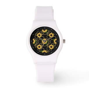 Klassische Gelbe Sonnenblumen Stilvolles Muster au Armbanduhr