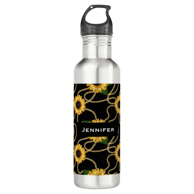 Klassische Gelbe Sonnenblumen Stilvolles Muster au Edelstahlflasche (Vorderseite)