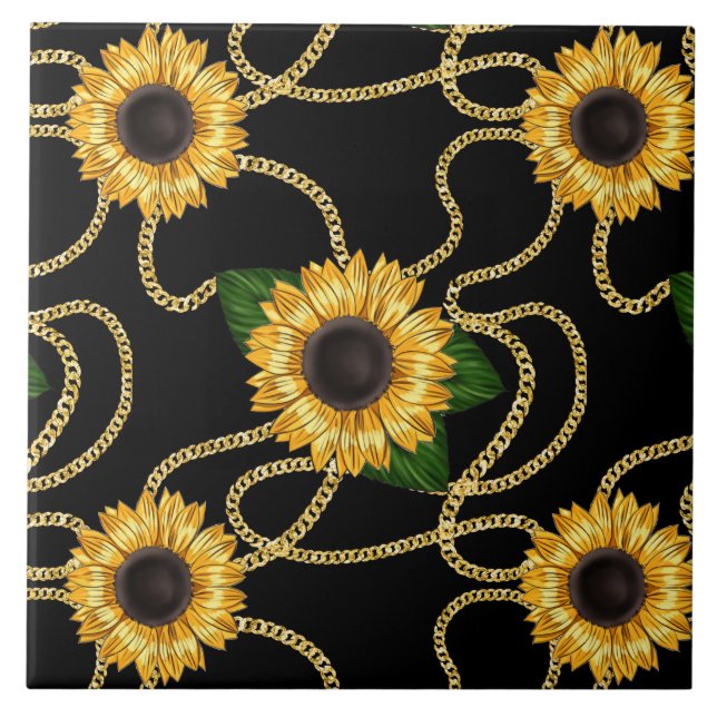 Klassische Gelbe Sonnenblumen Stilvolles Muster au Fliese (Vorderseite)