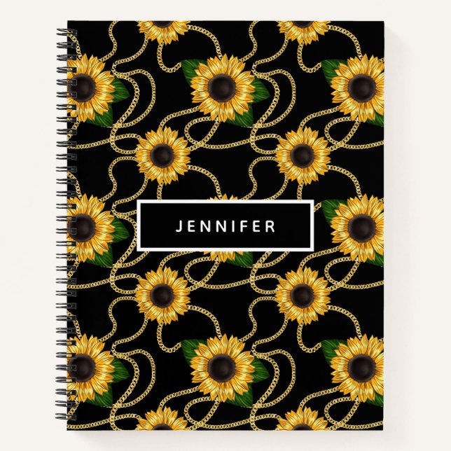 Klassische Gelbe Sonnenblumen Stilvolles Muster au Notizbuch (Vorderseite)
