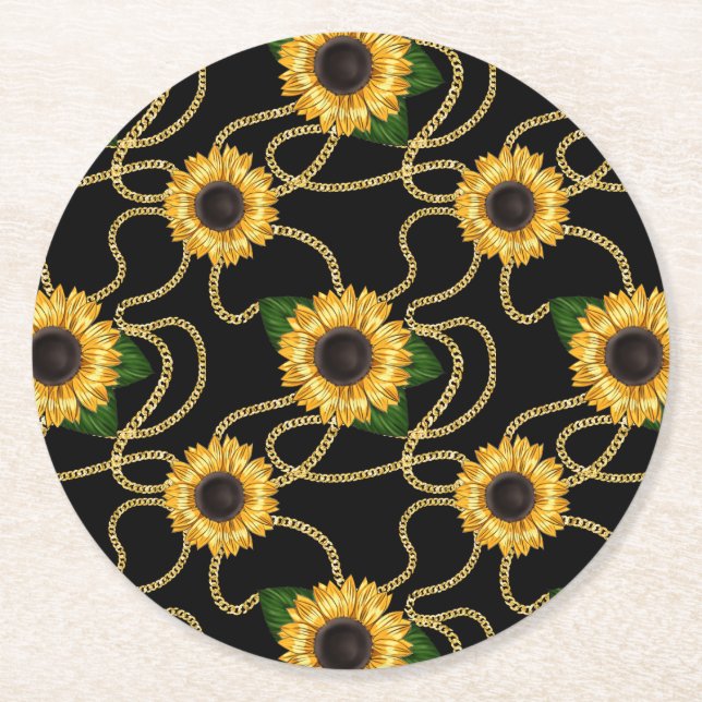 Klassische Gelbe Sonnenblumen Stilvolles Muster au Runder Pappuntersetzer (Vorderseite)