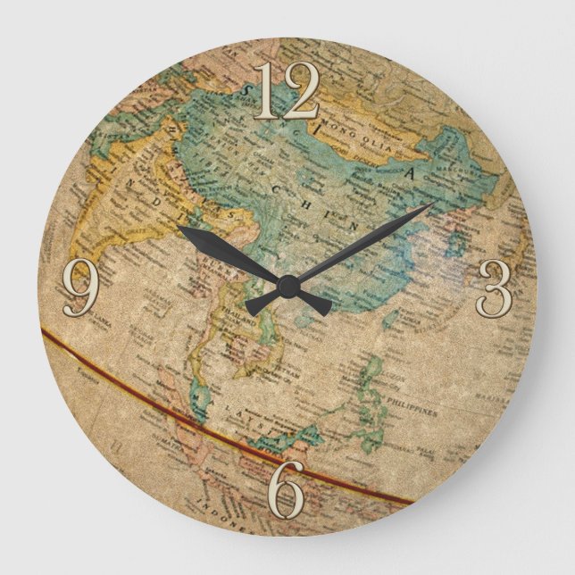 Klassische geographische Kugel-Grafik Große Wanduhr (Vorderseite)