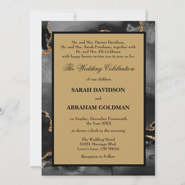 Klassische geschiedene Eltern - Gold-Hochzeiten Einladung (Vorderseite)