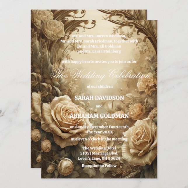 Klassische geschiedene Eltern Hochzeitseinladungen Einladung (Vorne/Hinten)