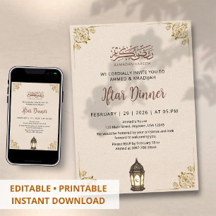 Klassische Gold-Filigran-Rand-Ramadan-Iftar-Dinner Einladung