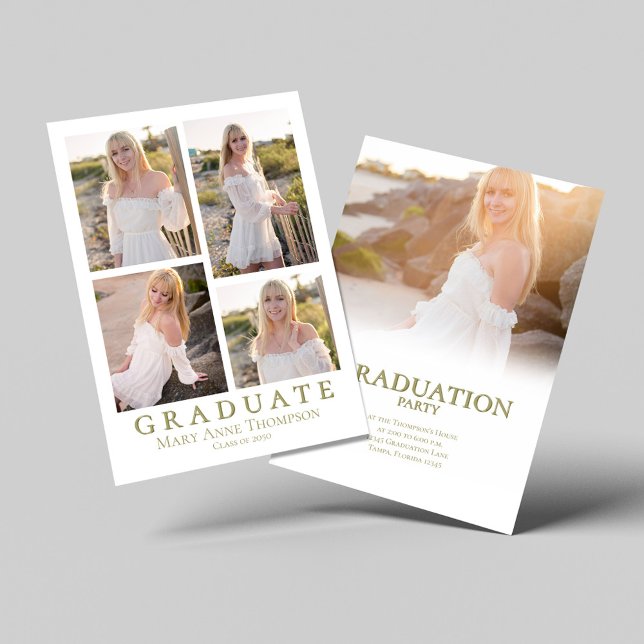 Klassische Gold Foto Collage Graduation Party Einladung (Graduation photo collage graduation template. )