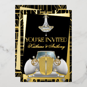 Klassische GOLD Gatsby Deco Hochzeit Folien-Einla Folieneinladung