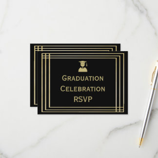 Klassische Gold- und Black Graduation Party RSVP Karte