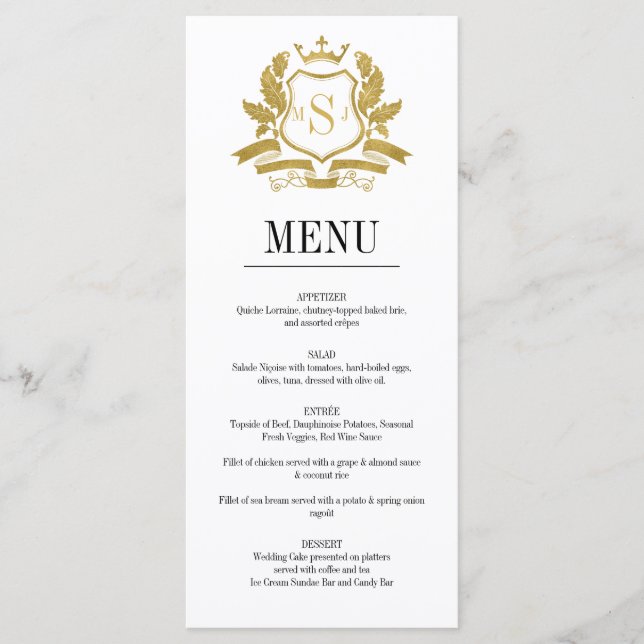 Klassische Gold Wappen Wedding Menu Card Menükarte (Vorderseite)