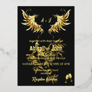 Klassische Gold Wing-Blatt-Minimalist-Hochzeit Folieneinladung
