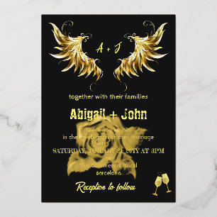 Klassische Gold Wing Rose minimalistische Hochzeit Folieneinladung