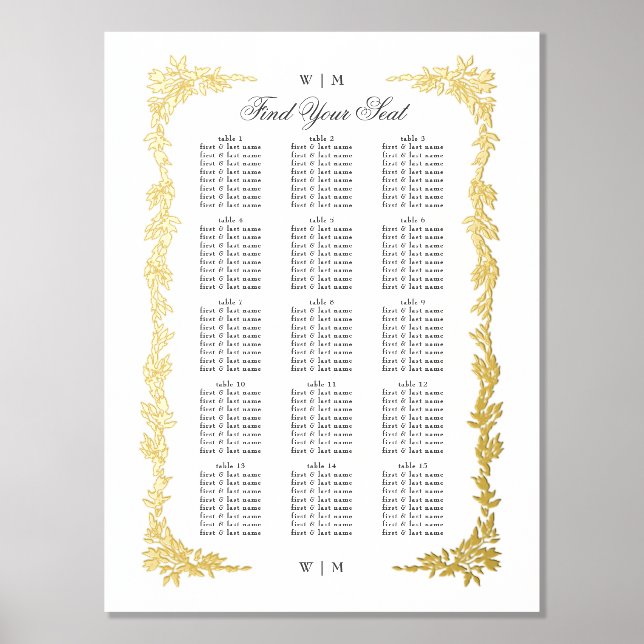 klassische Goldbotanicals Hochzeitstisch Foliendrucke (Vorderseite)