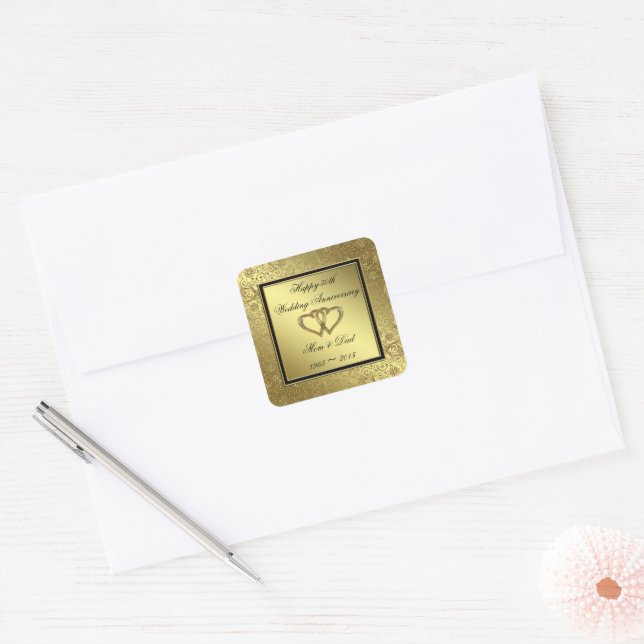 Klassische Golden Wedding Anniversary Square Stick Quadratischer Aufkleber (Umschlag)
